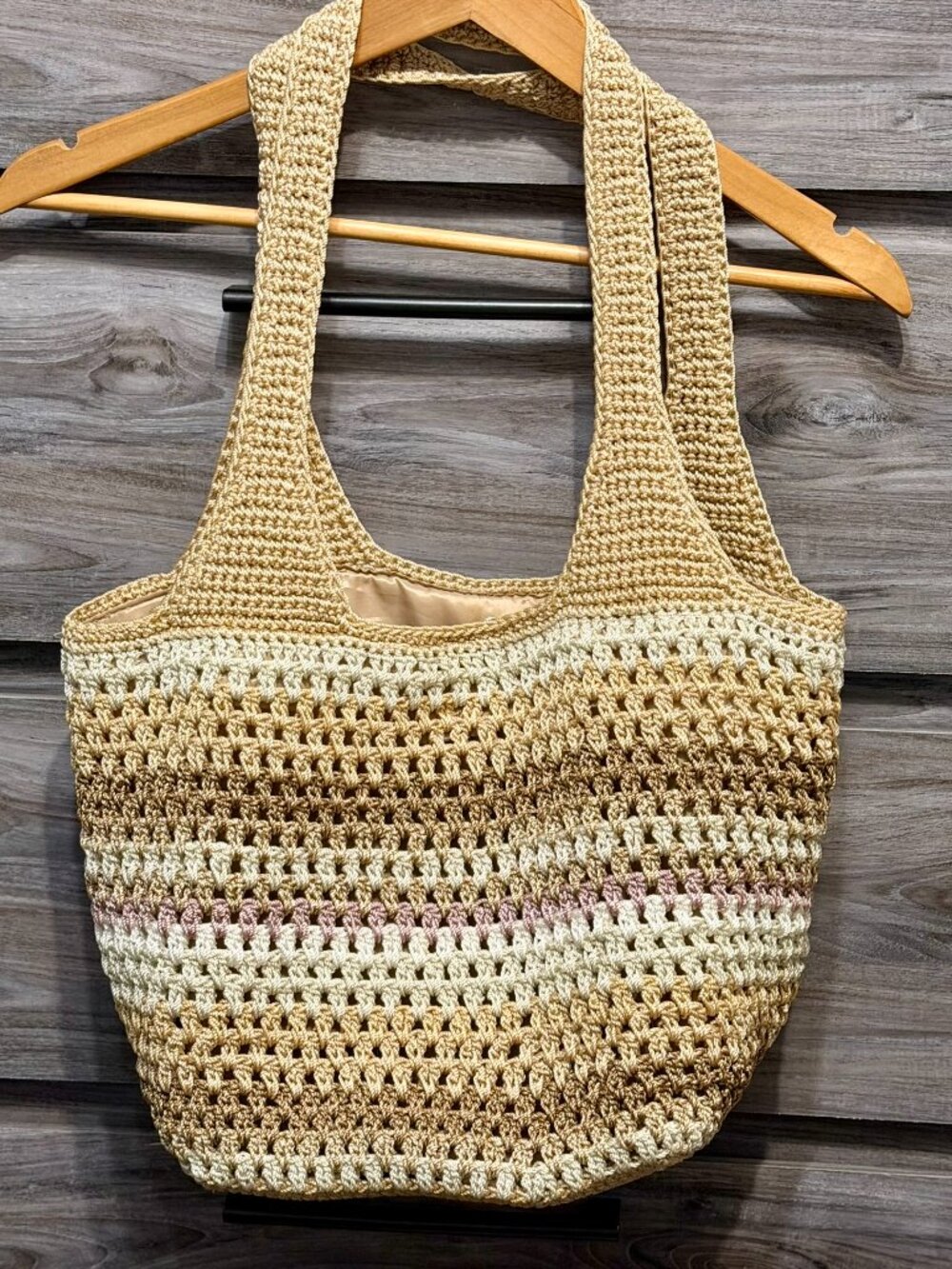 The Sak Metallic Neutrals Crochet Hobo Bag | Boho Knit Tote Bag - Picture 9 of 12